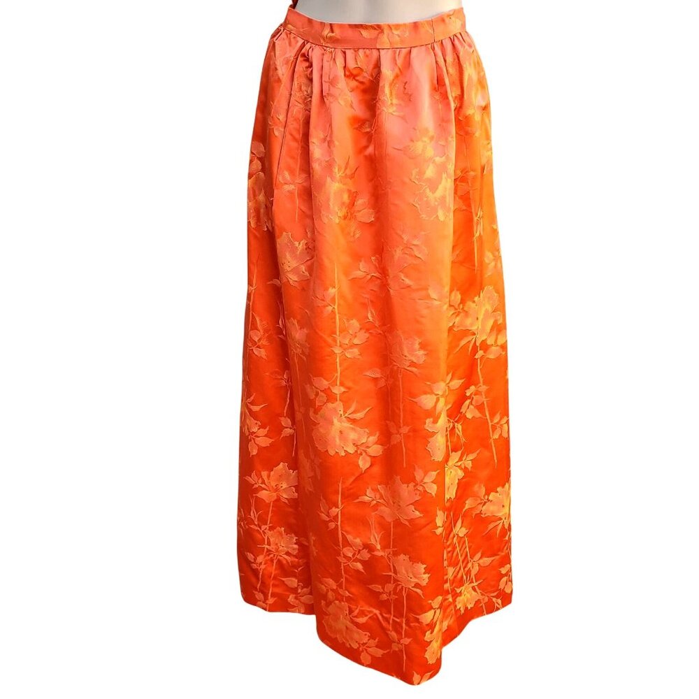60s Vintage Maxi Skirt Set Size 4 Orange Silk Brocade Made in Hong Kong NWOT DOS - Picture 12 of 13
